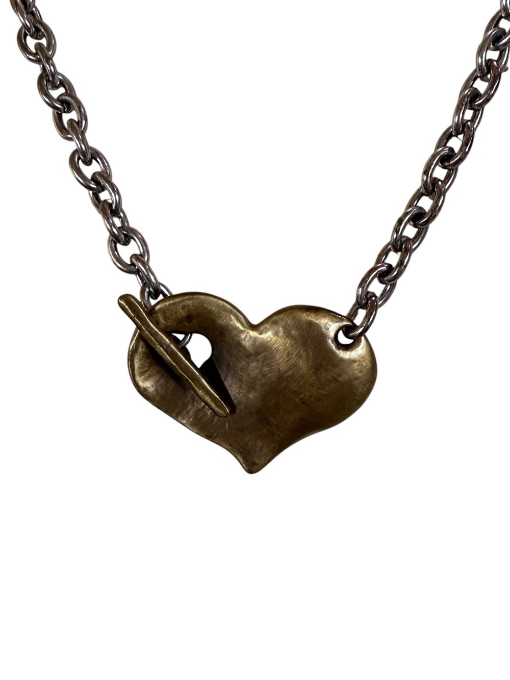 Danon Matte Gold Plated Large Heart T Bar Toggle Solid Pewter Pendant Necklace